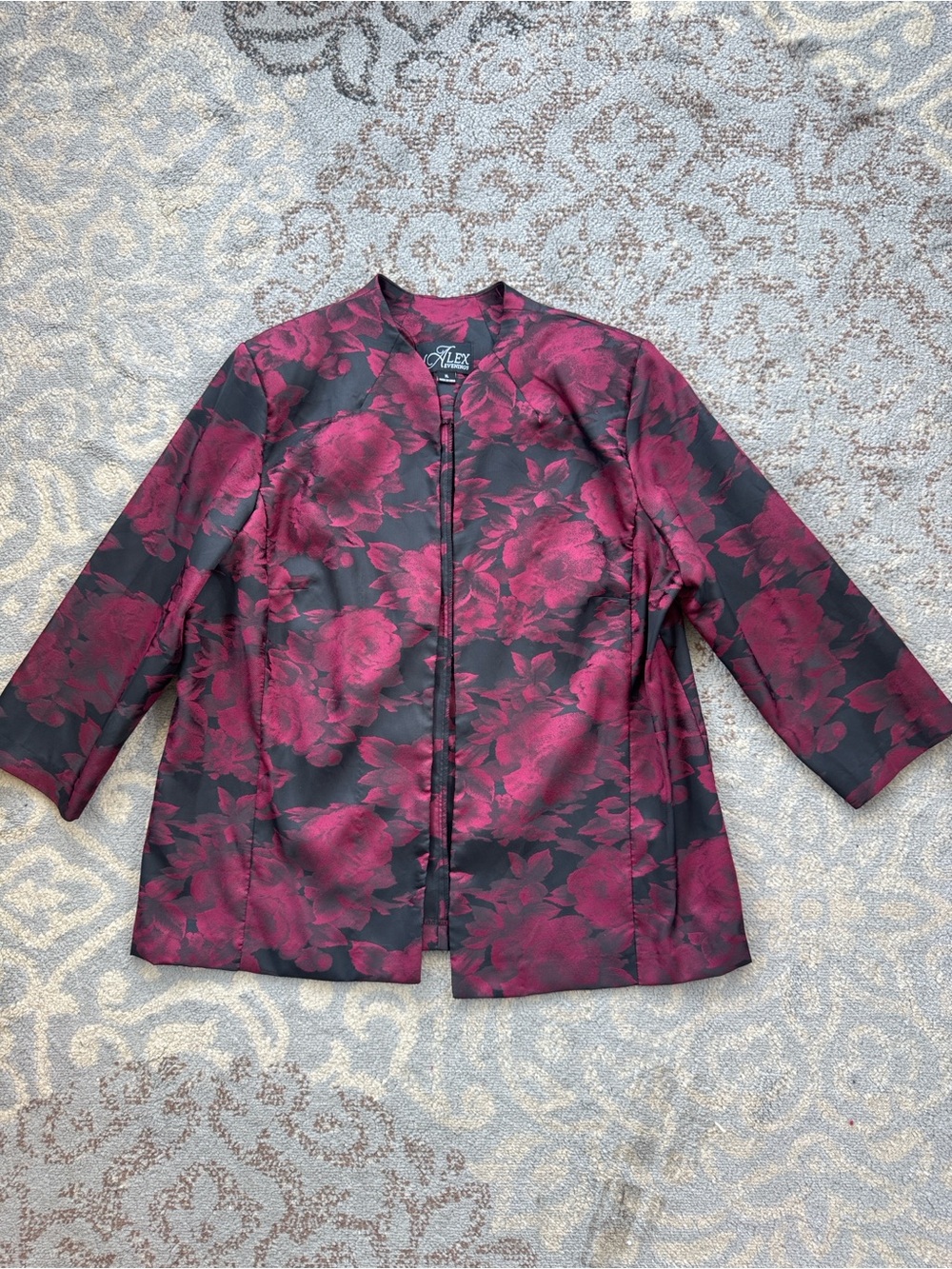 Alex Evenings Jacquard Floral Blazer Jacket Red Black XL